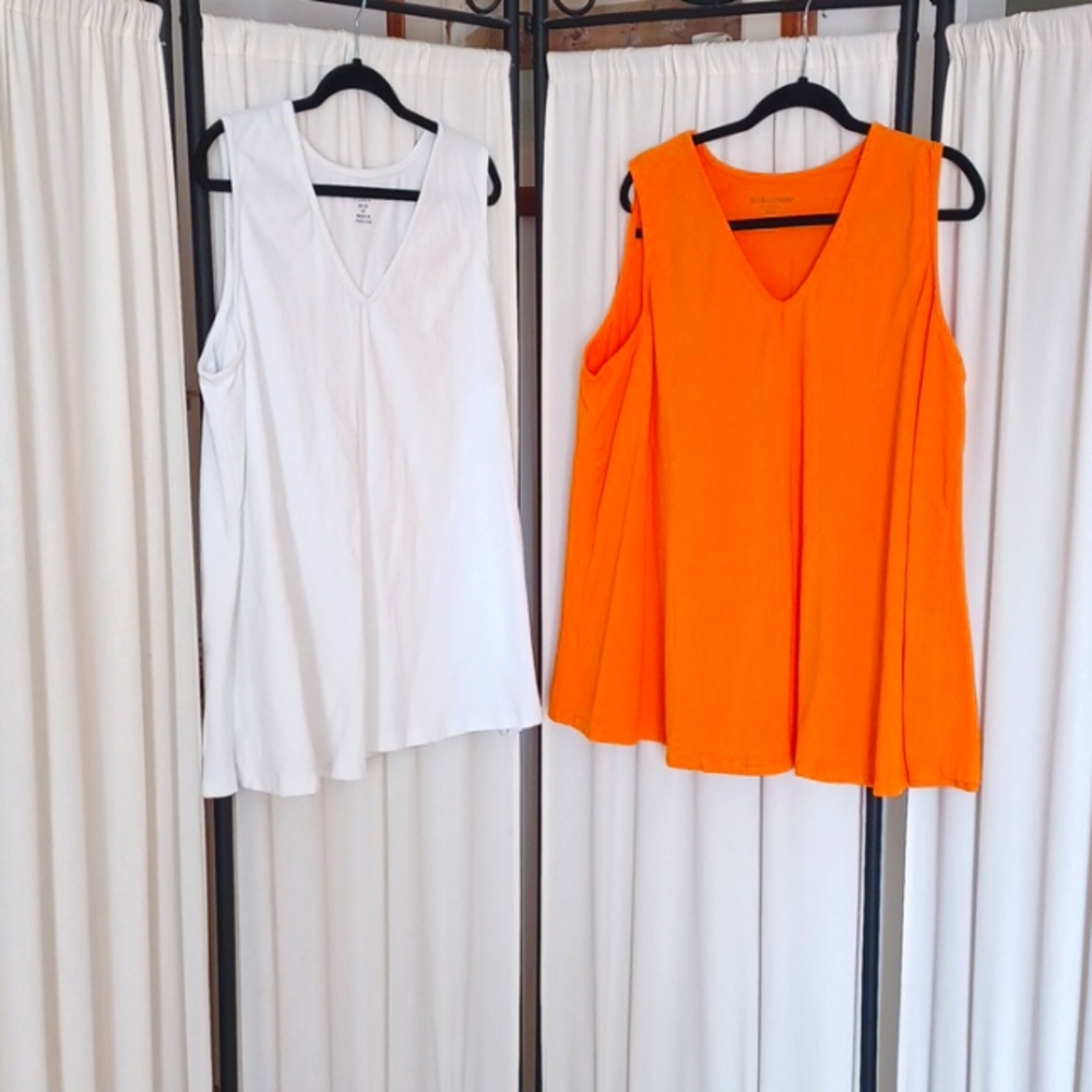 TWO Jessica London Sleeveless V-neck Tank Tops - Size 2X (26-28) Orange & White - Picture 2 of 5